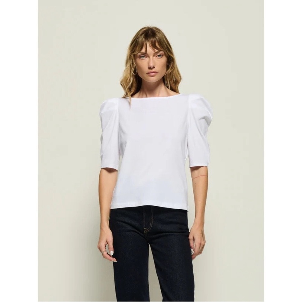 Nation Los Angeles Emery Boat Neck Puff Sleeve Tee in White